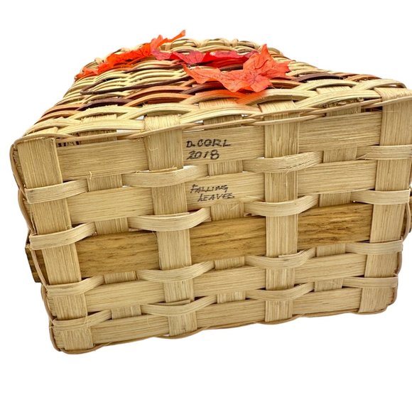 Handmade Basket Falling Leaves Square Shaped with Handle and Leaves Decoration - Picture 8 of 16